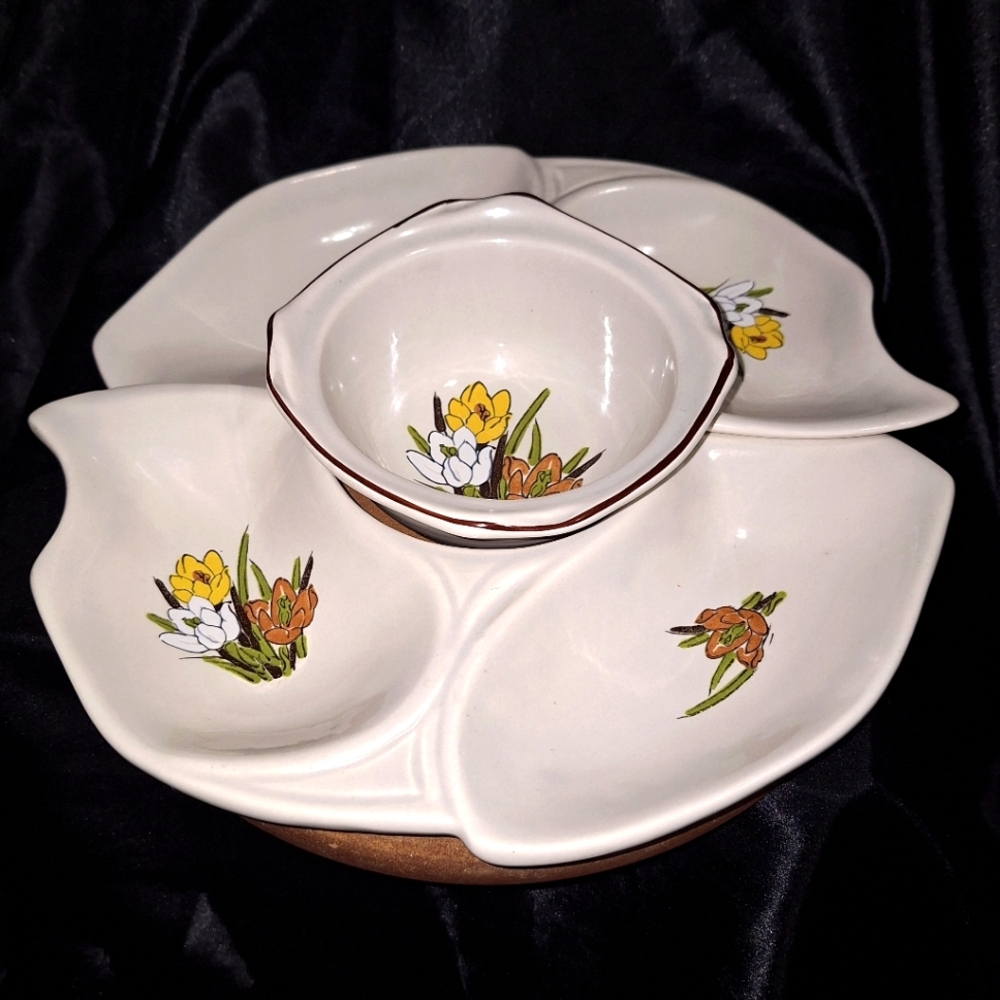 Vintage 1960 CA Pottery Snack Set~Lazy Susan~Centerpiece~Numbered Appatizer Tray